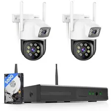 Wireless Security Camera System Outdoor, 2pcs 2K Dual Lens PTZ Auto Tracking ...
