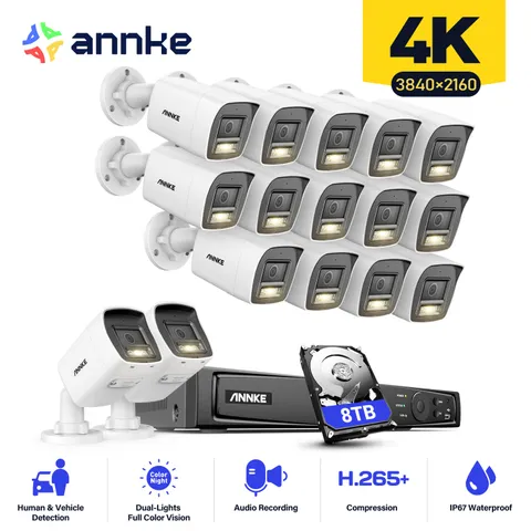 ANNKE 12MP 8CH 16CH NVR 4K PoE Full Color Security Camera System Audio AI Detect