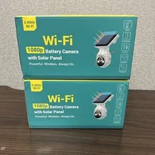 LOT OF 2 Solar Panel Powered Security Camera 1080p WiFi Camera 2.4 GHZ Always On