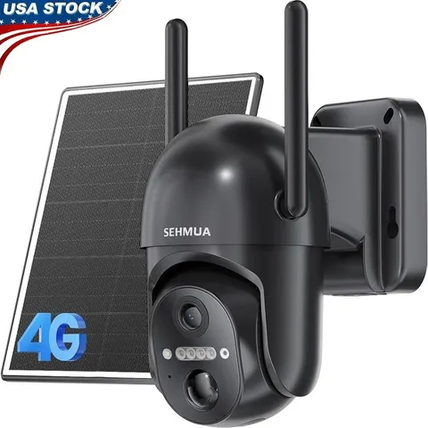 4G LTE Solar Security Camera Wireless Outdoor 2K Night Vision PIR Detection New