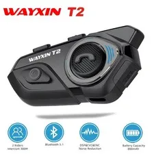 WAYXIN Helmet Headset T2 Motorcycle Bluetooth Intercom For 2 Rider 300M
