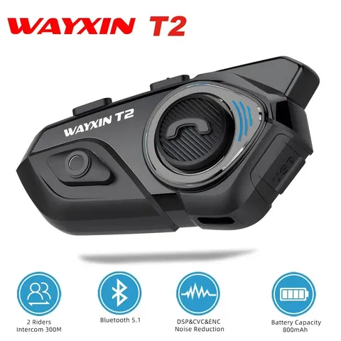 WAYXIN Helmet Headset T2 Motorcycle Bluetooth Intercom For 2 Rider 300M