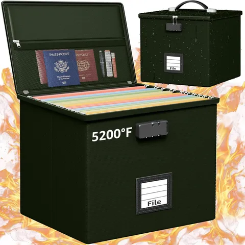 Portable Fireproof Safe Army Green File Storage Document Protection Box