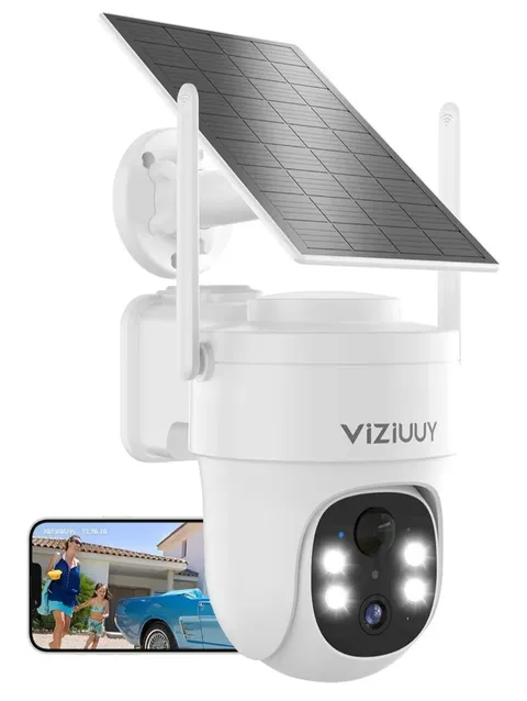 Solar Security Camera 2K Night Vision Color Wireless Outdoor, 3MP Pan Tilt White