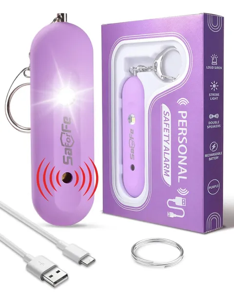 Personal Safety Alarm for Women - Waterproof Rechargeable Security Purple