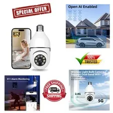 Indoor/Outdoor 2K Security Bulb Camera - Two-Way Audio & Emergency 911 Alerts