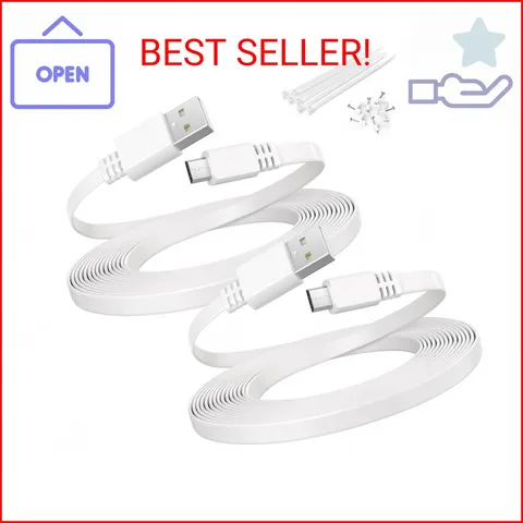 Itramax USB to Micro USB Extension Cable 10FT 2Pack,Flat Charging Power Extender