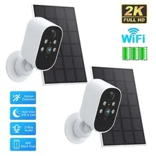 2-Pack Solar Camera Battery Powered Outdoor Wireless WiFi Security Audio Monitor