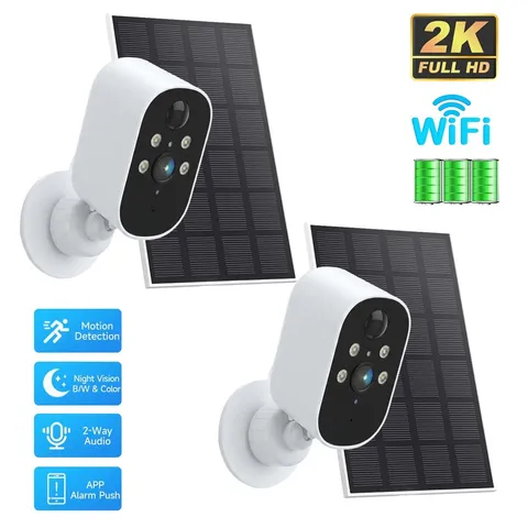 2-Pack Solar Camera Battery Powered Outdoor Wireless WiFi Security Audio Monitor
