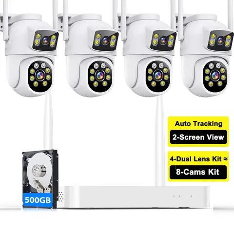 Wireless Security Camera System Dual-Lens Outdoor 5GHz WiFi 10CH NVR AI Detect