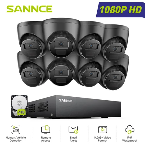 SANNCE H.265+ 8CH DVR HD 1080P Security Camera System AI Human Vehicle Detection