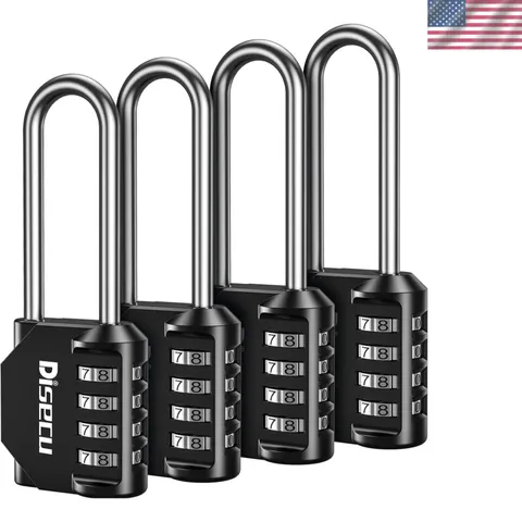 4 Pack 2.6 Inch Long Shackle Combination Lock, 4 Digit Outdoor Waterproof Pad...