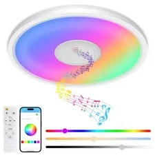 Zemty RGB Ceiling Light with Bluetooth 12in-1 Pack, White-Bluetooth Speaker