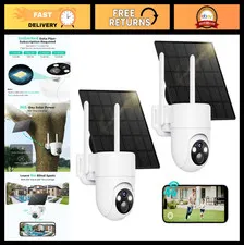 4G LTE Wireless Security Cameras 2-Pack, Solar Powered, 2K Color Night Vision, 3