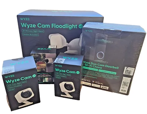 Wyze 2K Home Security Bundle, Duo Cam Doorbell w Chime, Cam Floodlight, 3 Cam v4