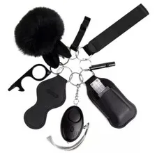9 Pcs Gift Safety Keychain Full Set For Women, Personal Alarm Self Defense Black