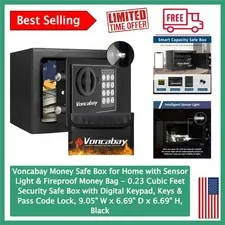Smart Money Safe Box with Sensor Light and Emergency Backup Keys - Black