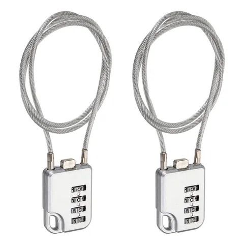 4-Digit Combination Padlock with Coated Steel Wire Rope (23.6 Inch, Grey) (2Pcs)