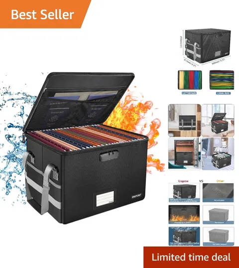 Secure Fireproof File Box with Zipper & Pockets - 33 L Water-Resistant Capacity