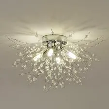 Modern Small Crystal Ceiling Light Fixture, 4-Light Chrome 4-Light,