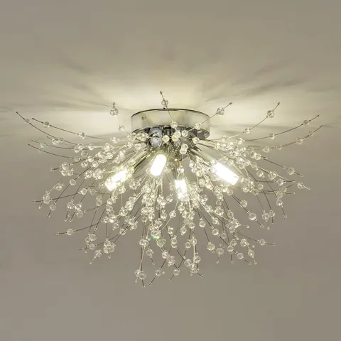 Modern Small Crystal Ceiling Light Fixture, 4-Light Chrome 4-Light,