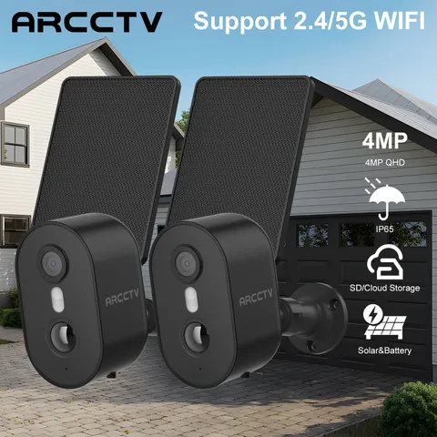 2PACKS ARCCTV Solar Security Camera 4MP Wireless Battery 2.4/5G WIFI Outdoor