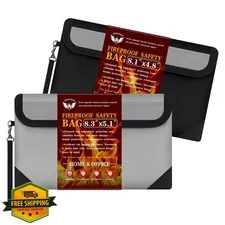 MEDOMAIN Fireproof Document Bag Black Silver