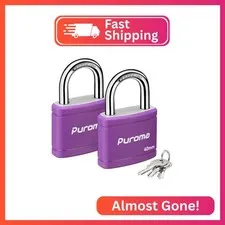 Puroma 2 Keyed Padlock with 3 Keys 7/8" School Locker Lock Gate 40mm Purple