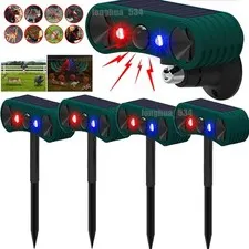 4PCS Solar Outdoor Motion Sensor Alarm 2*130db Ultrasonic Siren 4 Modes Flashing