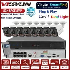 Vikylin SmartFind 8CH 8POE NVR 4K 8MP POE Dual Light Color IP Camera System Lot