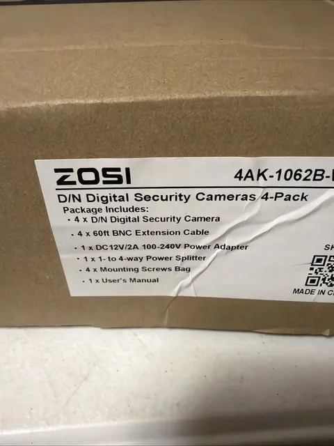 ZOSI 4AK-1062B-WS-US 4-Pack Security Cameras ZG1062B 60ft Cables Power