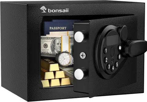 Safe Box with Electronic Keypad, Steel Security Lock Box with Key, 0.23 Cubic Fe