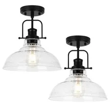 WILON 2 Pack 11'' Seeded Glass Ceiling Light Fixture 2 Pack, Black &