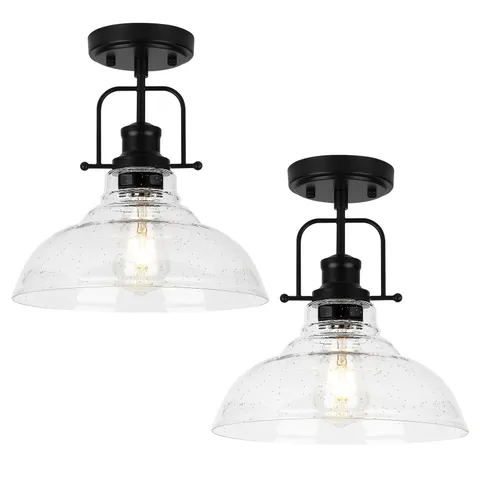 WILON 2 Pack 11'' Seeded Glass Ceiling Light Fixture 2 Pack, Black &