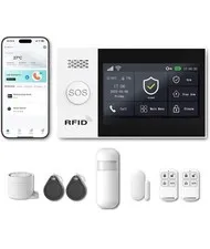 Home Security Alarm System, 4G/WiFi, 4.3" Touch Screen, 8-Piece Kit Google Alexa