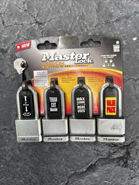 Master Lock Heavy Duty Outdoor Padlock with Key, 1-3/4 in. Wide, 4 Pack
