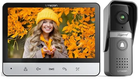 TMEZON Wired Video Intercom System, 7 Inches Video Doorbell Camera with Monitor,
