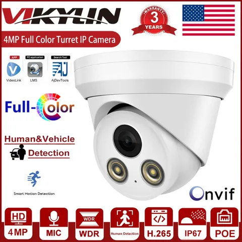Vikylin 4MP Fixed Camera 2.8mm CCTV IP Camera PoE Full Color Metal w/ MIC H.265+