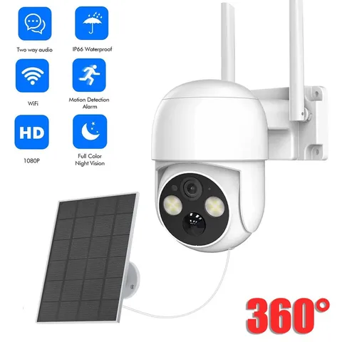 Wireless Home Security Camera System Solar Panel 360° PTZ WiFi 4MP Outdoor CCTV