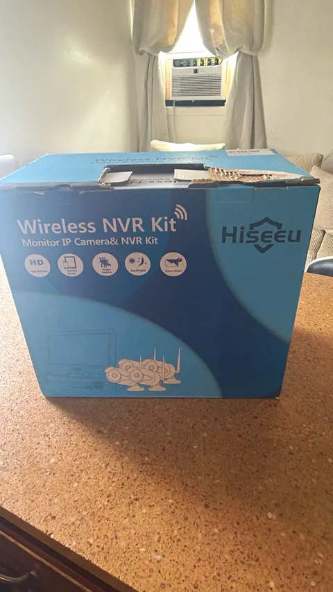 Hiseeu Wireless NVR Kit LCD Monitor IP Security System 4 Cameras Motion Detect