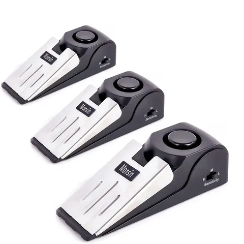 Door Stop Alarm, Stopper with 120DB Security Floor 3 Pack, Black