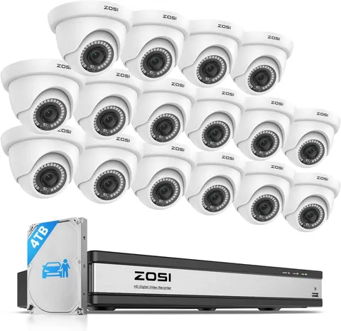 ZOSI 3K Lite 16CH 16 X Dome 2MP Security Camera System 4TB Detect Night Vision