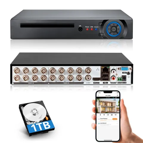 5in1 16CH DVR 1080P Lite CCTV Security Video Recorder with 1TB for Camera System