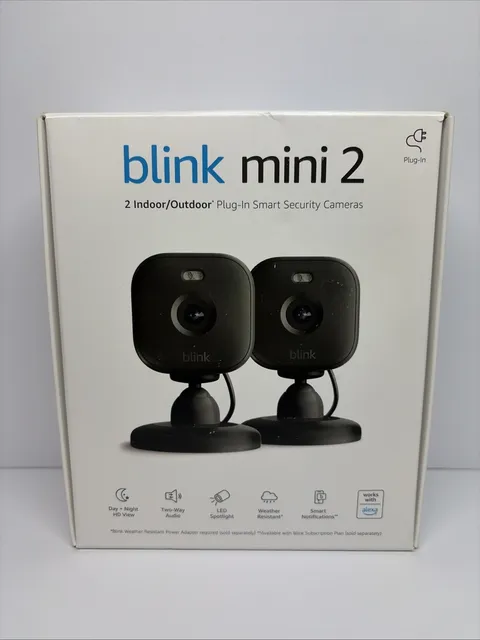 Blink Mini 2 2nd Gen 1080p Security Camera 2 Pack Black Color Night Vision NEW