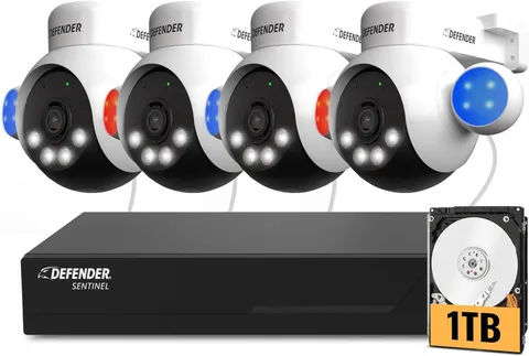 Defender AI Powered Sentinel 4K Wired Security Camera System 4 Cameras 1TB 