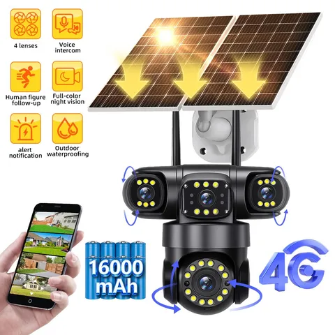 4G Solar 4-Lens Security Camera Waterproof 2-Way Audio Outdoor PTZ Surveillance