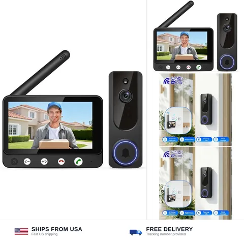 Wireless Doorbell Camera Video Monitor with Display 4.5" Screen Indoor Visual...