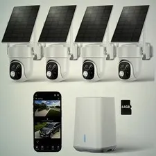 Wireless Solar Security Camera System ,2K Dual Lens, Cross Tracking, 360°, IP65