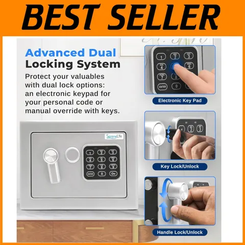 Compact Electronic Safe Box | Touch Pad Lockbox 2 Keys