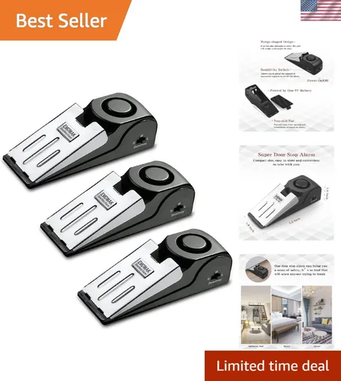 Door Stop Alarm with 120DB Siren Door Stop for Home & Travel Black Pack of 3